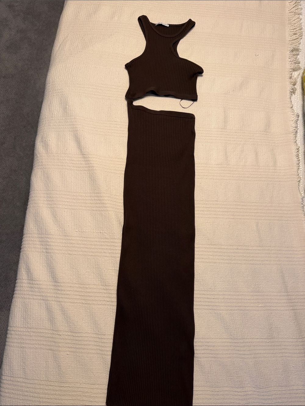 Zara Ribbed Wide-Leg Jumpsuit Set in Dark Brown